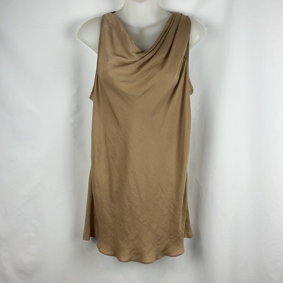 Helmut Lang Beige Sleeveless Cowl Neck Lightweight Tan Beige Mini Dress Size M - Picture 3 of 10
